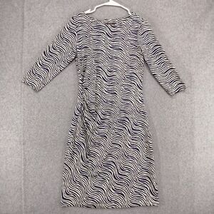 J McLaughlin Sheath Dress Womens Sz S Blue White Zebra Print Stretch 3/4 Sleeve